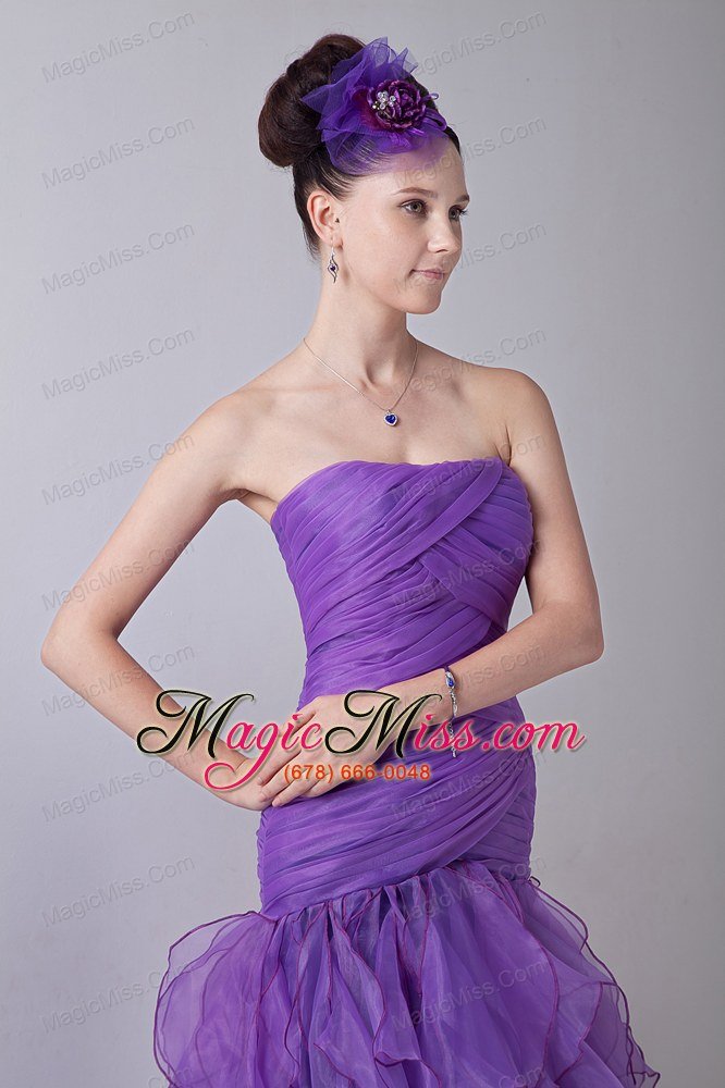 wholesale lavender mermaid strapless tea-length organza ruch prom / homecoming dress