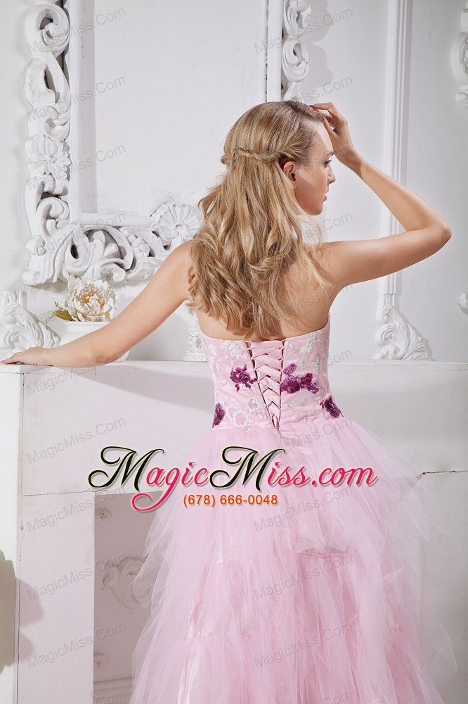wholesale baby pink a-line sweetheart brush train taffeta and tulle appliques prom dress