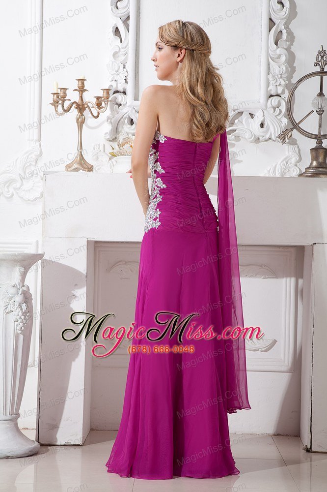 wholesale fuchsia empire one shoulder appliques prom dress floor-length chiffon and elastic woven satin