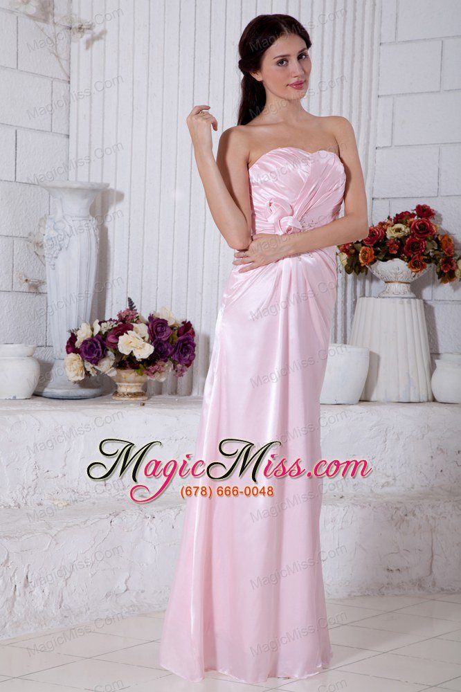wholesale light pink empire strapless beading bridesmaid dress floor-length elastic woven satin