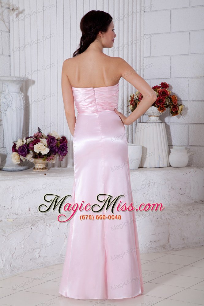 wholesale light pink empire strapless beading bridesmaid dress floor-length elastic woven satin