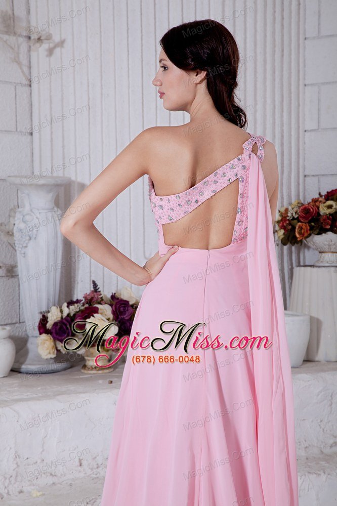 wholesale 2013 rose pink empire one shoulder beading prom / evening dress watteau train chiffon