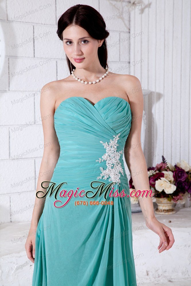 wholesale turquoise empire sweetheart appliques bridesmaid dress ankle-length chiffon