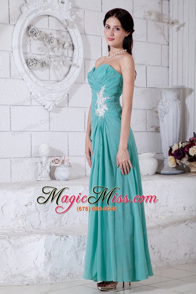 wholesale turquoise empire sweetheart appliques bridesmaid dress ankle-length chiffon