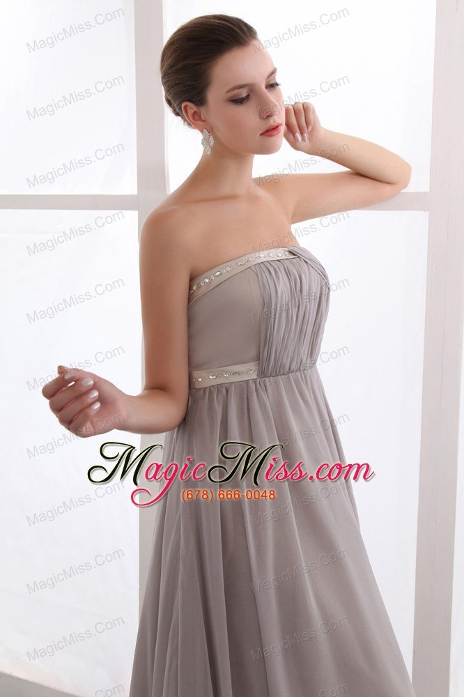 wholesale grey a-line strapless court train chiffon beading prom dress