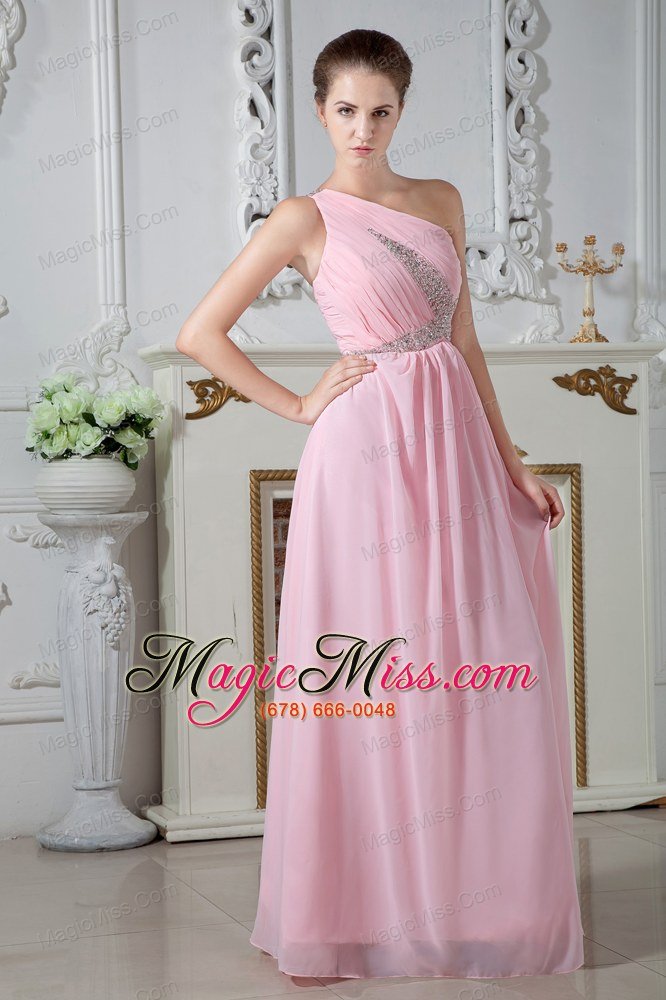 wholesale cheap baby pink one shoulder chiffon prom dress beaded x shap