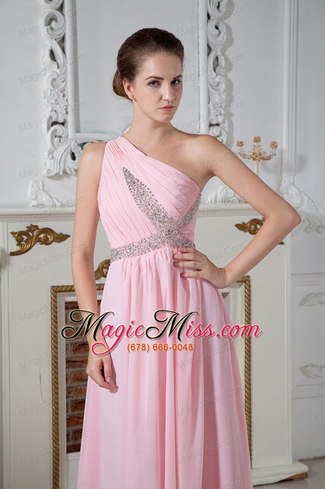 wholesale cheap baby pink one shoulder chiffon prom dress beaded x shap