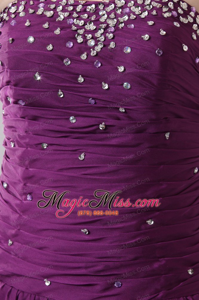 wholesale purple empire strapless brush train chiffon beading prom dress