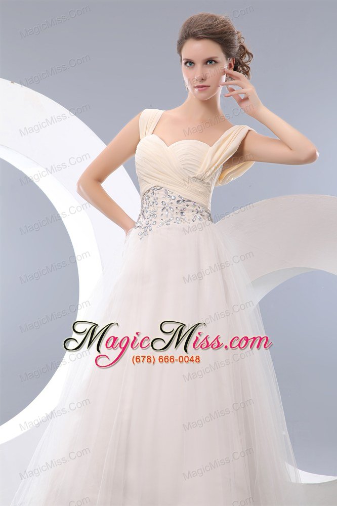 wholesale white a-line straps floor-length tulle beading prom / evening dress