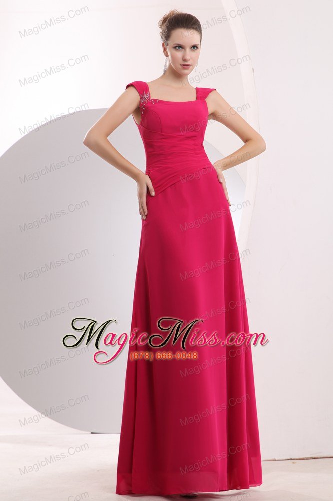 wholesale hot pink empire straps floor-length chiffon beading prom / evening dress