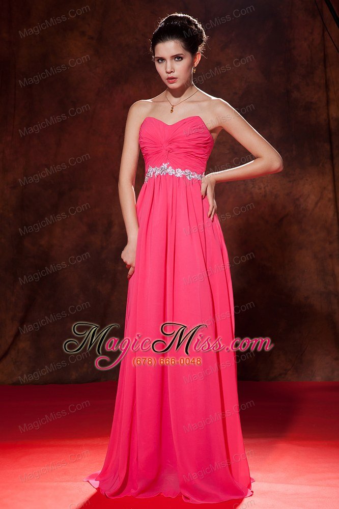 wholesale coral red empire sweetheart floor-length chiffon beading prom dress