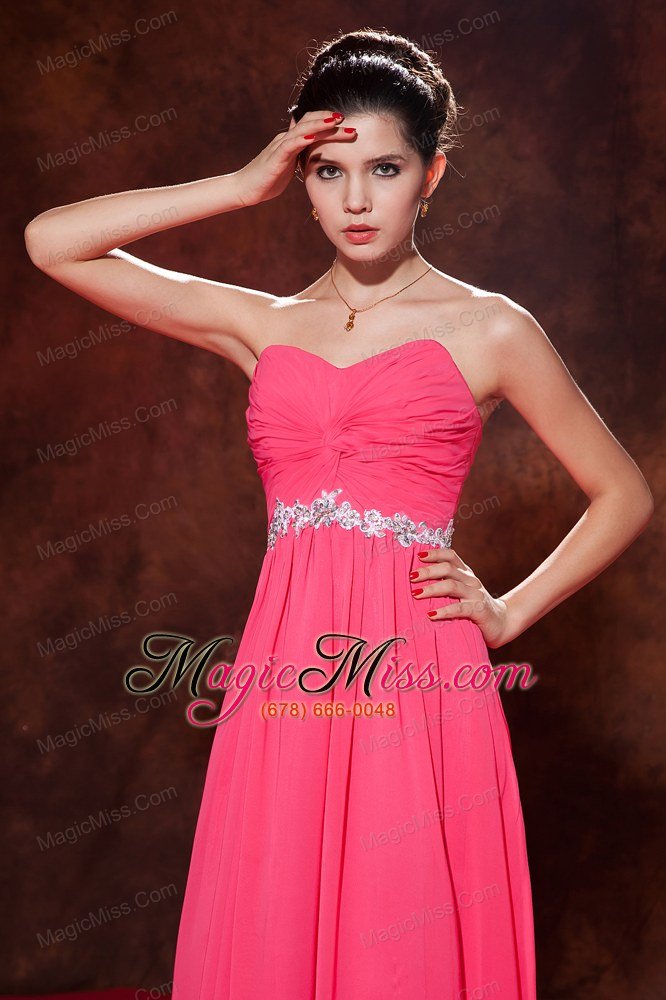 wholesale coral red empire sweetheart floor-length chiffon beading prom dress