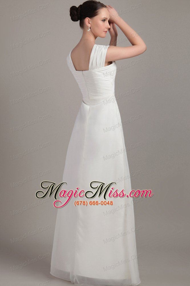 wholesale white empire straps floor-length chiffon ruch bridesmaid dress