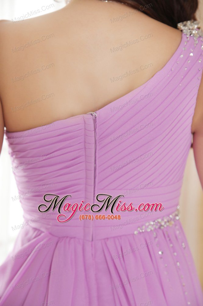 wholesale rose pink empire one shoulder floor-length chiffon ruch and beading prom dress