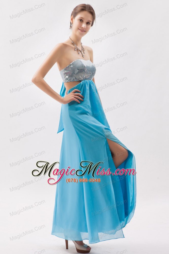 wholesale aqua empire strapless ankle-length chiffon and sequin prom dress