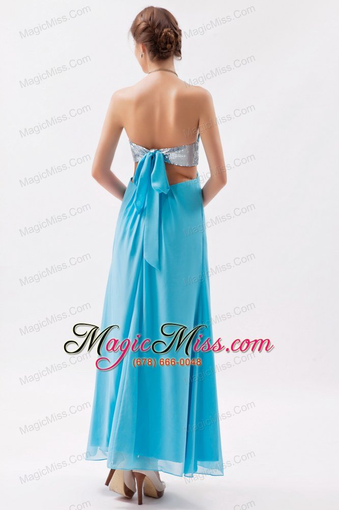 wholesale aqua empire strapless ankle-length chiffon and sequin prom dress