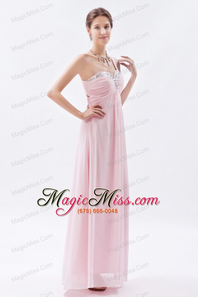 wholesale baby pink empire one shoulder floor-length chiffon beading prom dress