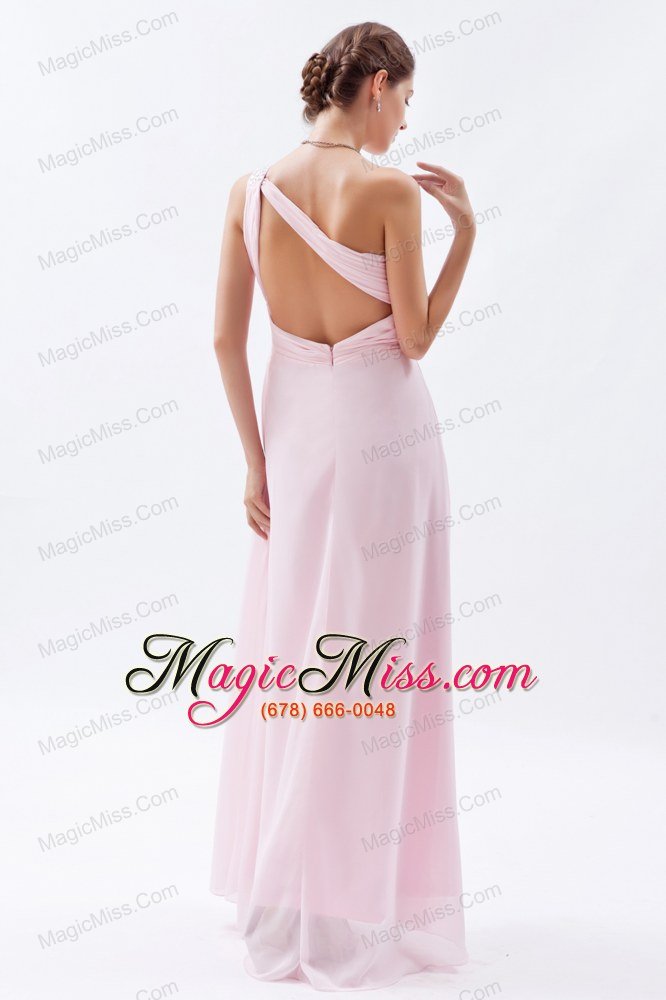 wholesale baby pink empire one shoulder floor-length chiffon beading prom dress