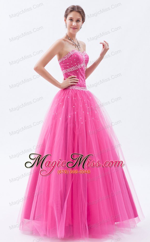 wholesale hot pink a-line / princess sweetheart prom dress tulle beading floor-length