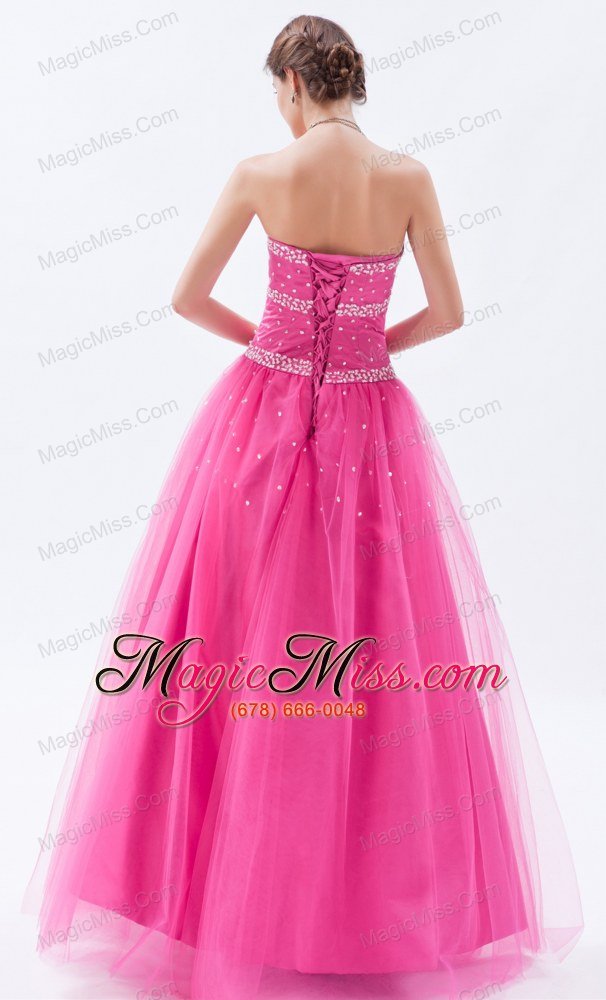 wholesale hot pink a-line / princess sweetheart prom dress tulle beading floor-length