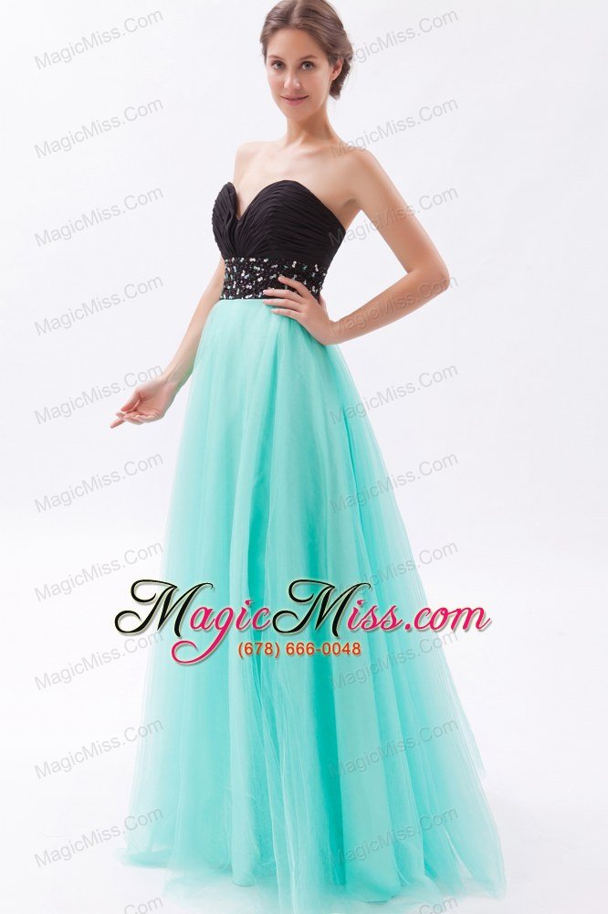 wholesale black and turquoise a-line sweetheart floor-length tulle beading prom dress