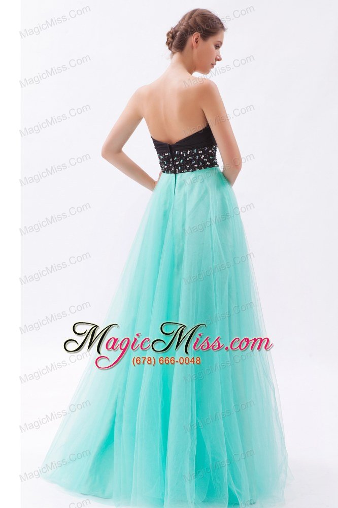 wholesale black and turquoise a-line sweetheart floor-length tulle beading prom dress