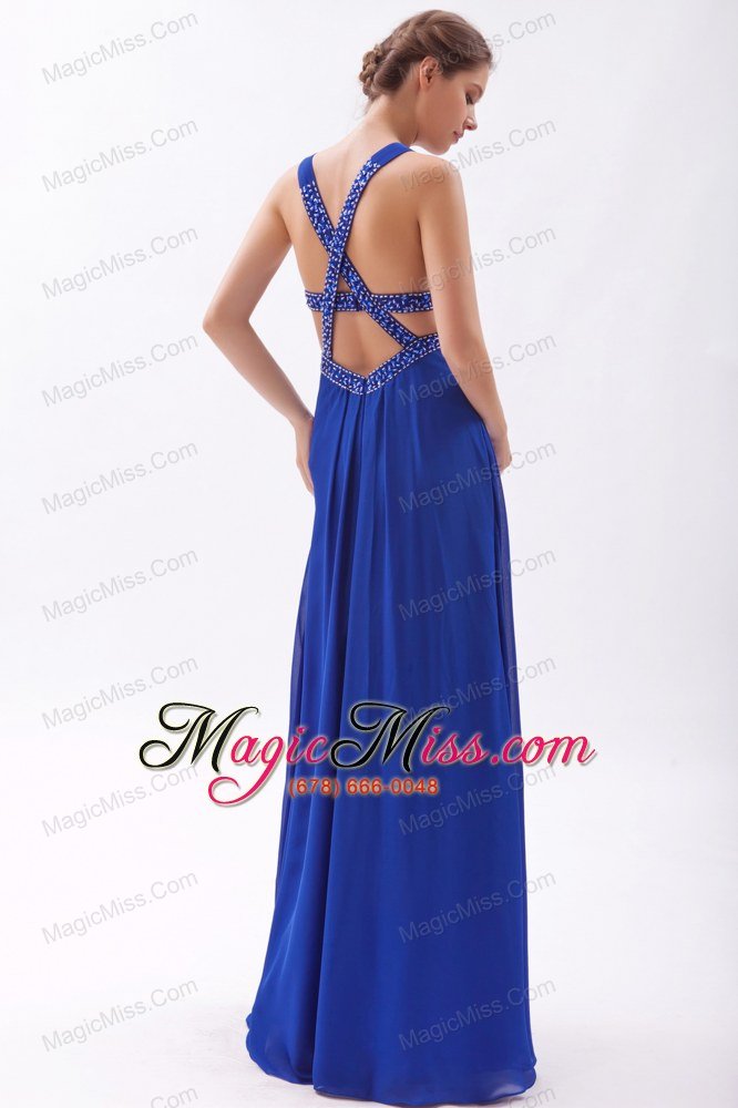wholesale royal blue empire straps floor-length chiffon beading prom dress