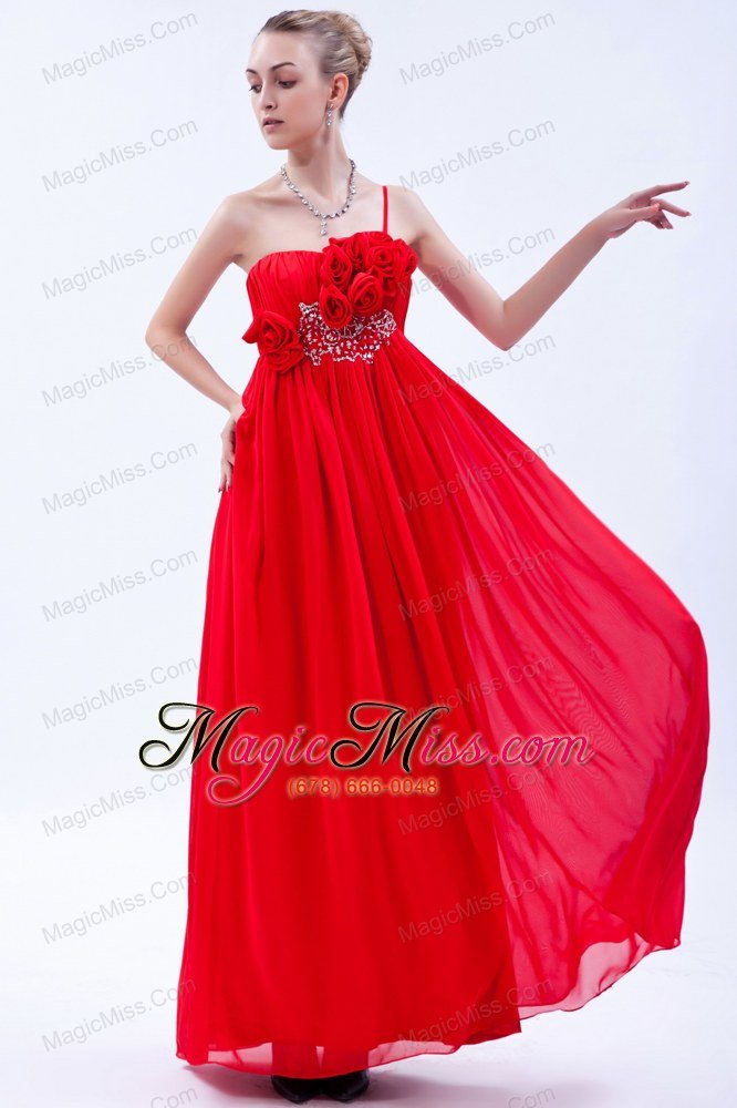 wholesale red empire one shoulder floor-length chiffon beading and hand made flowers prom dress