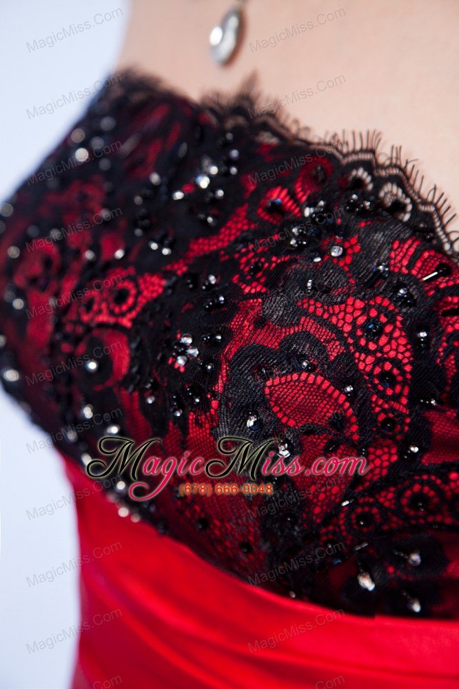 wholesale red a-line strapless chapel train taffeta beading and lace prom dress