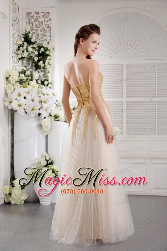 wholesale champagne empire sweetheart floor-length tulle fabric sequins prom / graduation dress