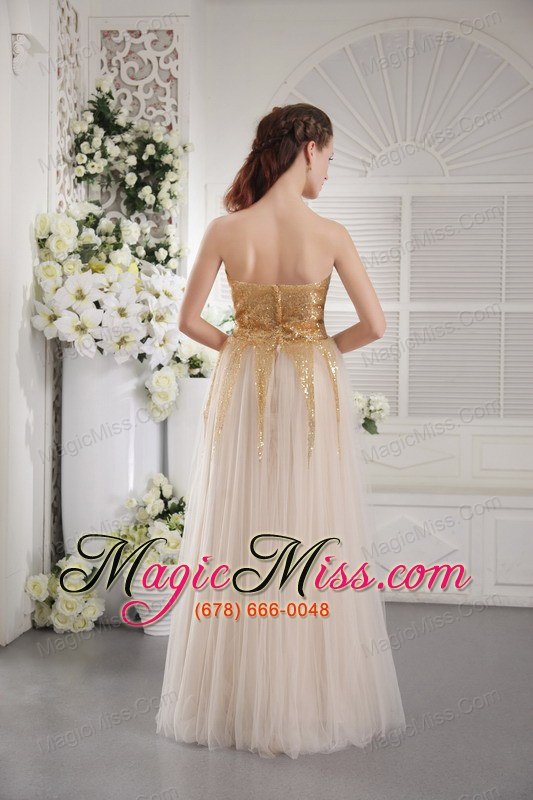 wholesale champagne empire sweetheart floor-length tulle fabric sequins prom / graduation dress