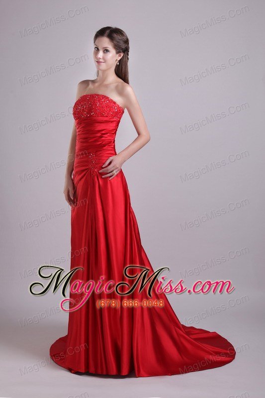 wholesale red empire strapless court train taffeta beading and ruch prom/evening dress
