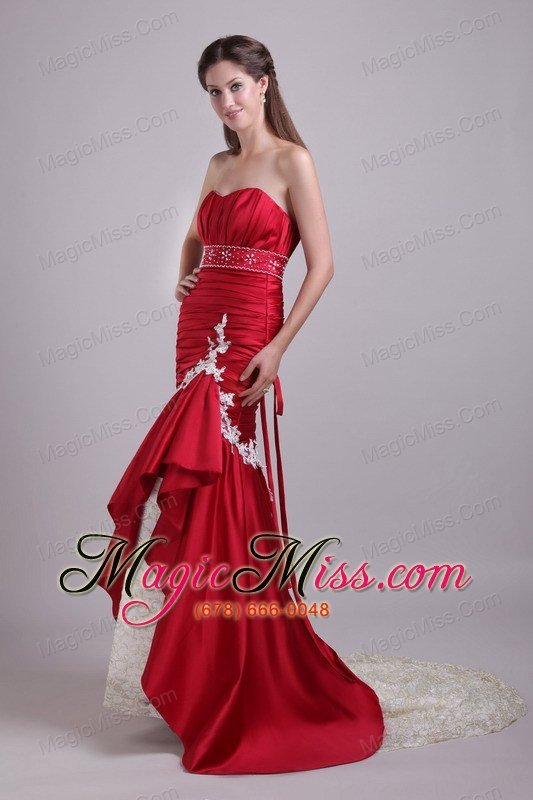 wholesale red mermaid sweetheart brush train taffeta lace and beading prom / evening dress
