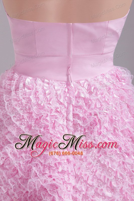 wholesale baby pink a-line / princess sweetheart mini-length chiffon and lace rhinestone prom / homecoming dress