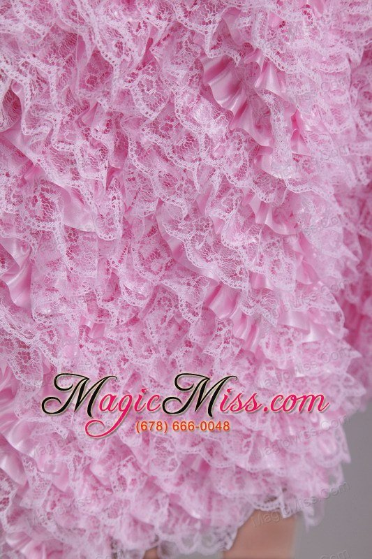 wholesale baby pink a-line / princess sweetheart mini-length chiffon and lace rhinestone prom / homecoming dress