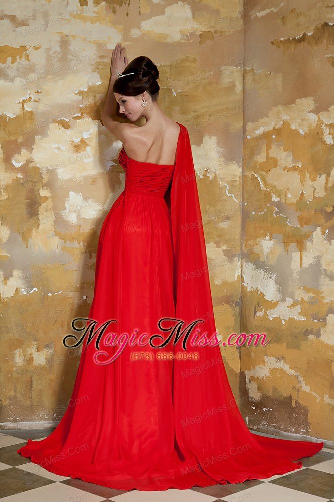 wholesale red empire one shoulder watteau train chiffon beading prom dress