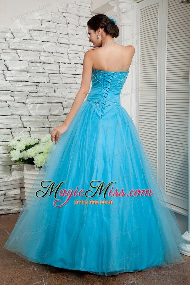 wholesale aqua blue a-line sweetheart floor-length tulle beading prom / evening dress