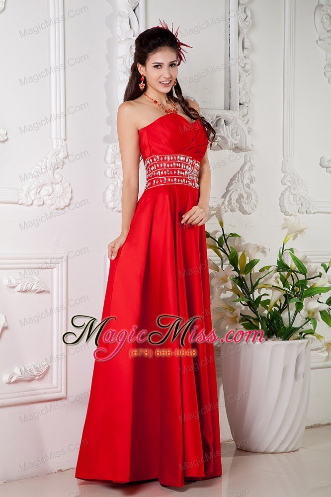 wholesale red empire sweetheart floor-length satin beading prom / evening dress