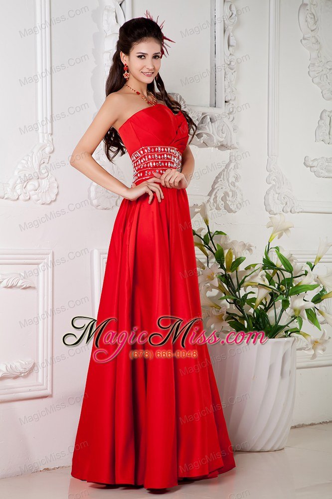 wholesale red empire sweetheart floor-length satin beading prom / evening dress