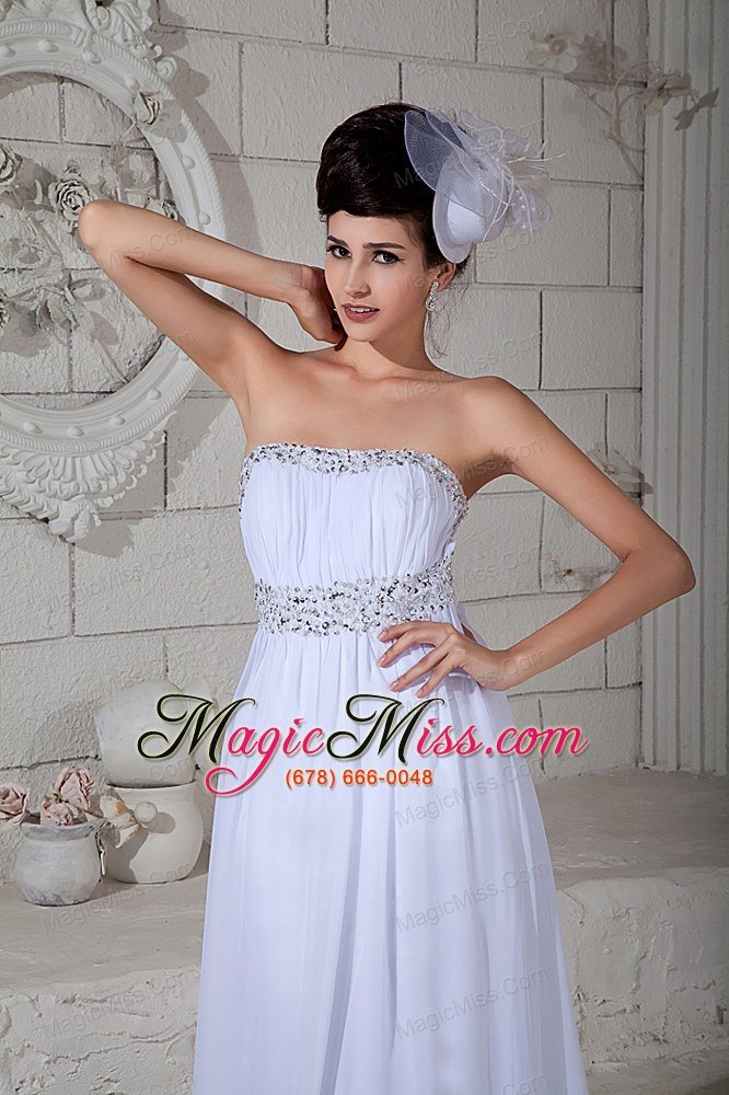 wholesale white empire wedding dress strapless brush train chiffon beading