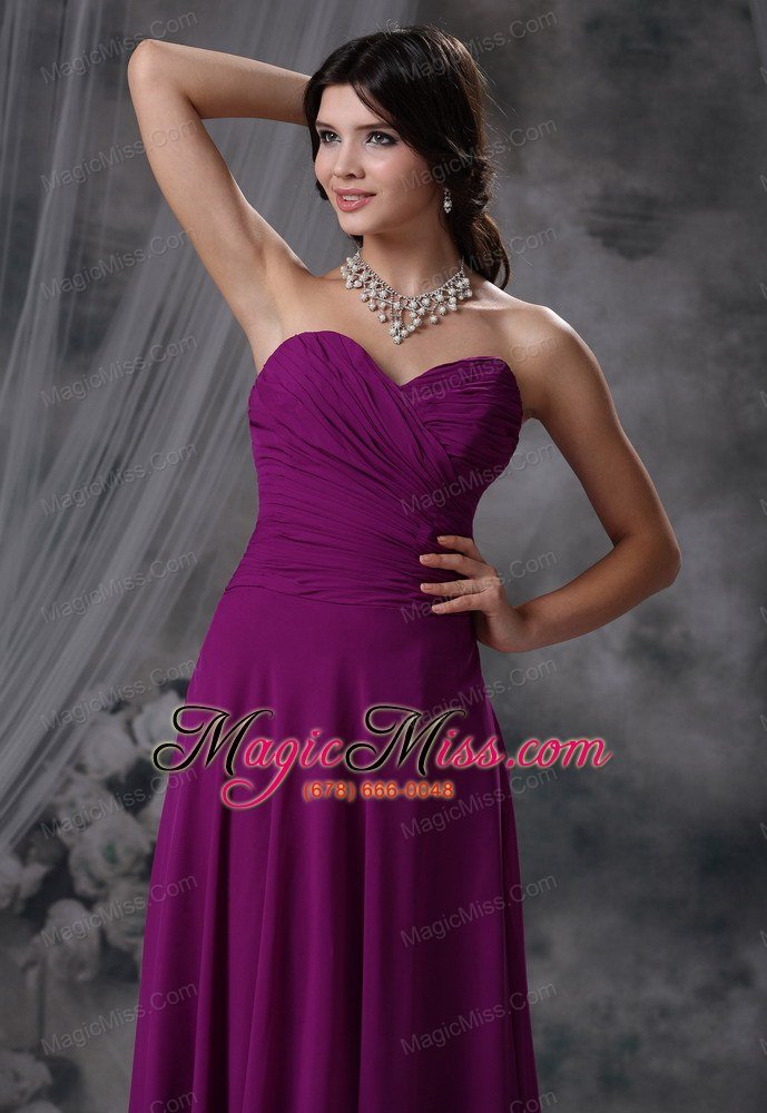 wholesale sibley iowa ruched decorate bodice purple chiffon brush train sweetheart neckline 2013 prom / evening dress
