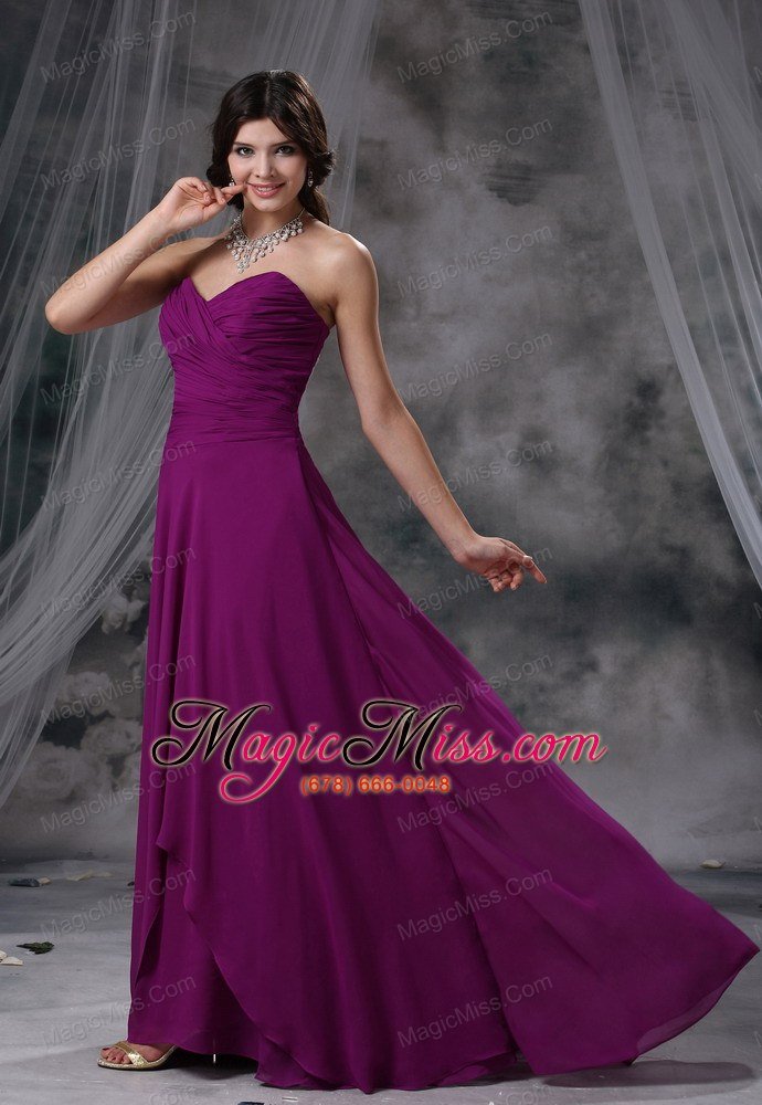 wholesale sibley iowa ruched decorate bodice purple chiffon brush train sweetheart neckline 2013 prom / evening dress