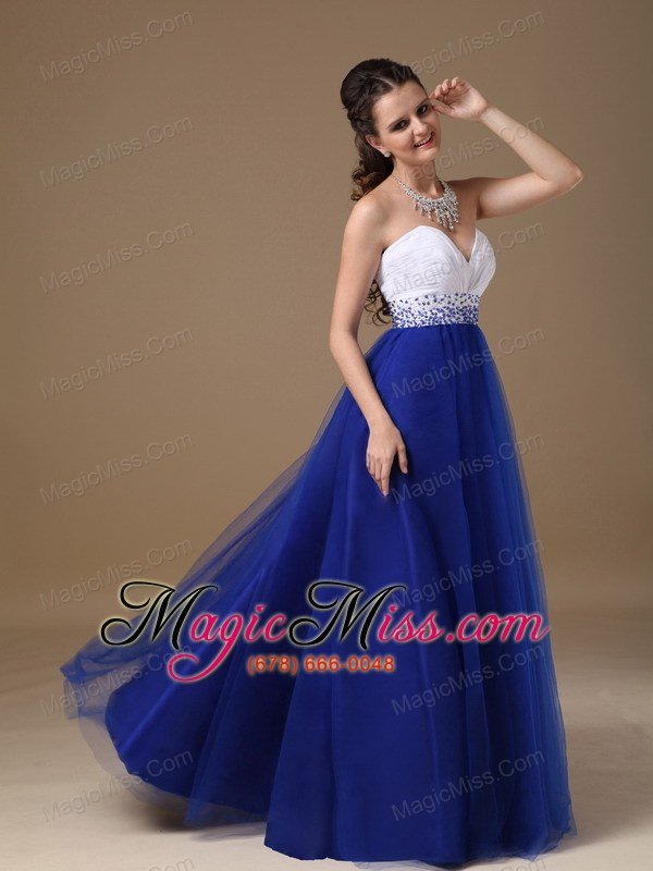 wholesale white and royal blue sweetheart prom dress floor-length