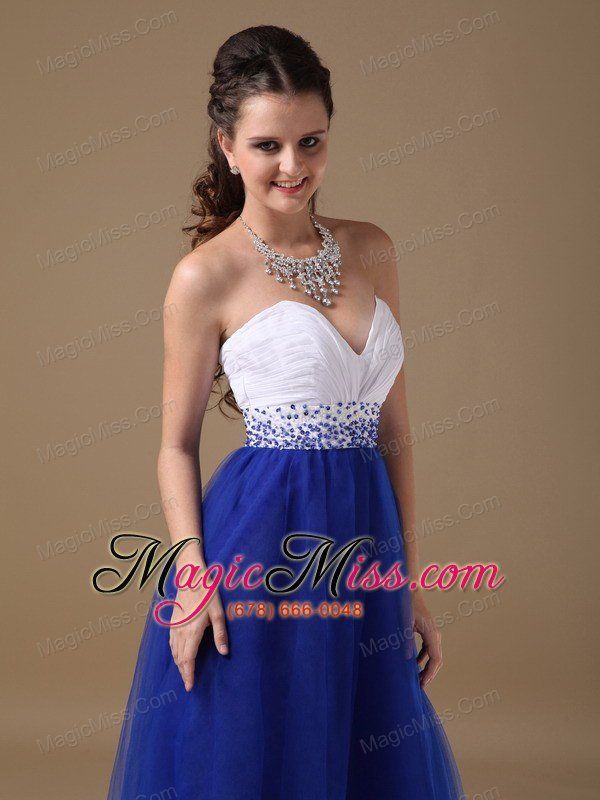 wholesale white and royal blue sweetheart prom dress floor-length