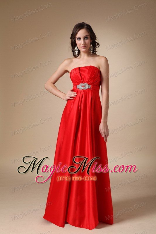 wholesale wine red a-line strapless floor-length taffeta beading and ruch prom dress