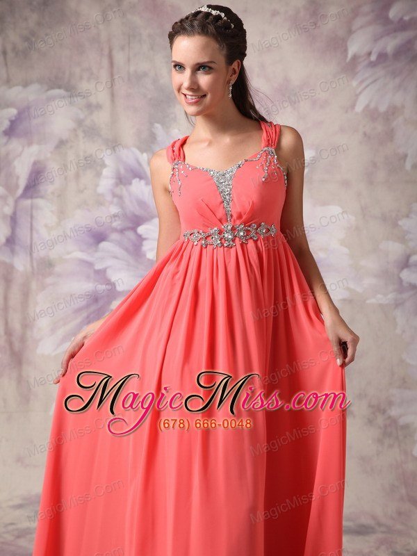 wholesale unique watermelon red chiffon prom / evening dress with straps