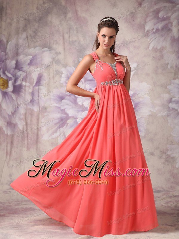 wholesale unique watermelon red chiffon prom / evening dress with straps