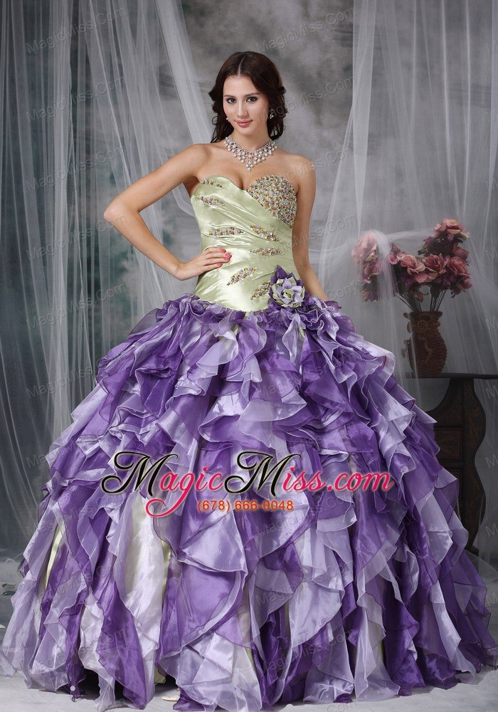 wholesale colorful ball gown sweetheart floor-length taffeta and organza beading and ruffles quinceanea dress