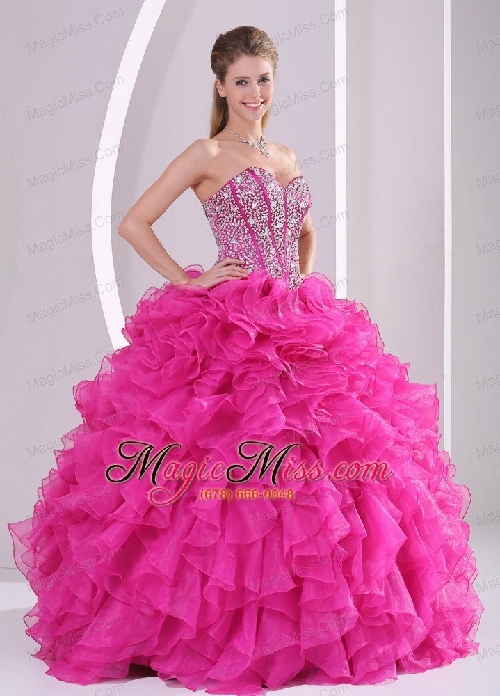wholesale fuchsia ruffles ball gown sweetheart beaded decorate quinceanera gowns in sweet 16