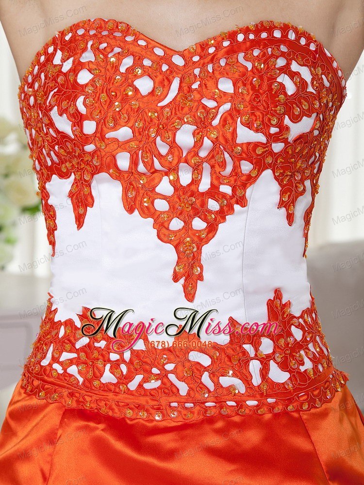 wholesale orange red a-line sweetheart floor-length taffeta appliques quinceanera dress